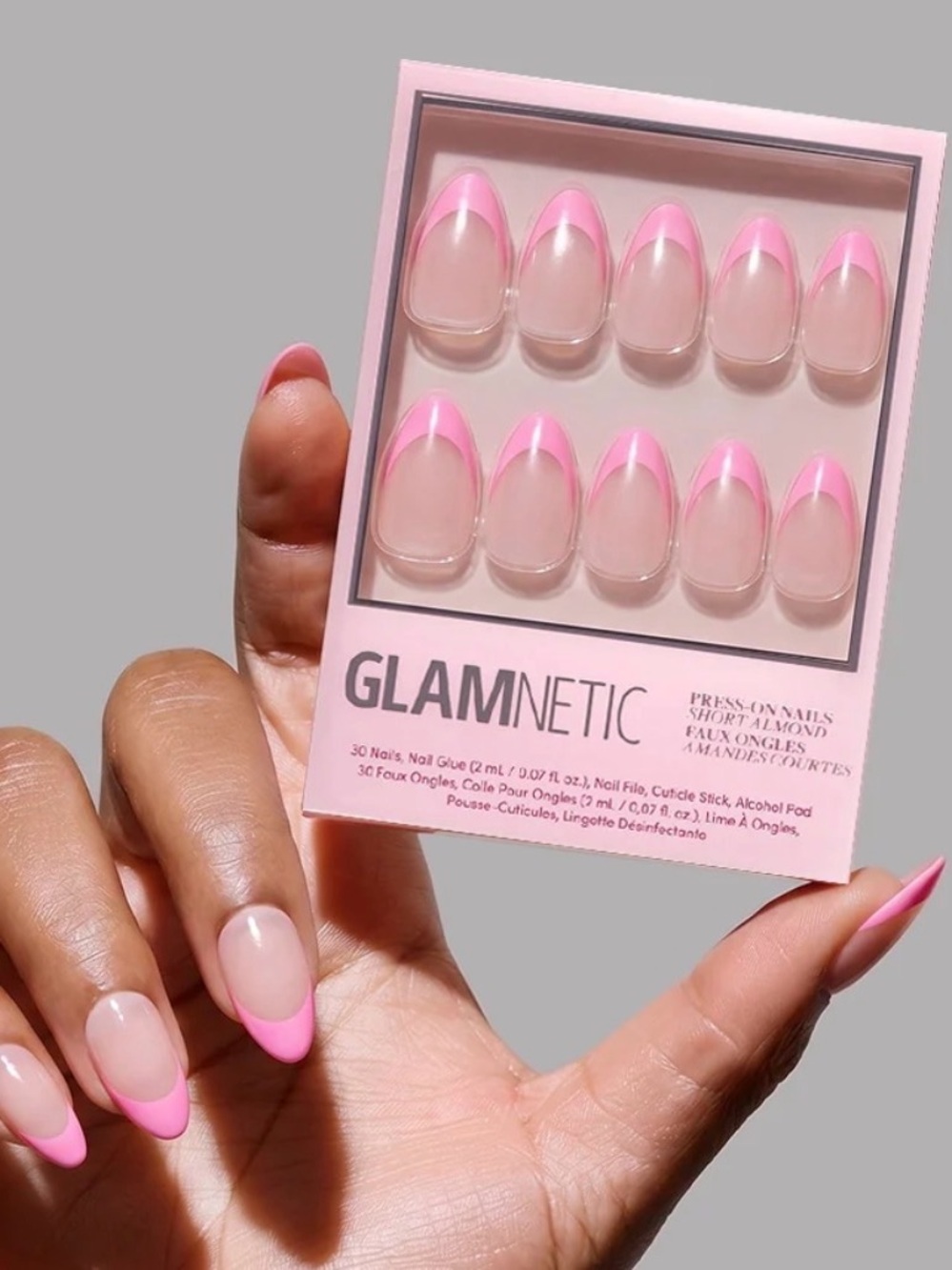 Glamnetic Pink French Tip Almond Press-On Nails